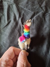 Handmade Peruvian Llama Keychain Color Rainbow Wool Felt Alpaca Bag Charm Cusco