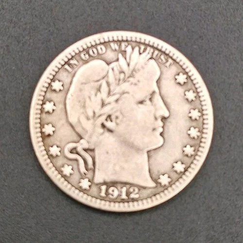 1912 Barber Quarter 25C Silver F