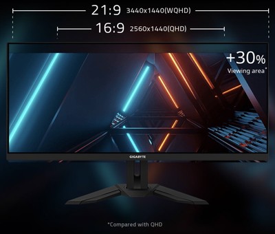 Gigabyte M34WQ Gaming Monitor LCD 34'' 2K IPS WQHD 144Hz 1ms HDMI DisplayPort USB