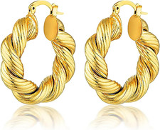 Chunky Gold Hoop Earrings for Women, 14K Gold Plated Thick Triple Hoop Earrings