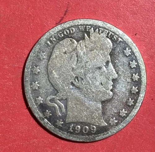 1909D US Barber SILVER Quarter "Philadelphia" Mint! Good Details! Old US Coin!