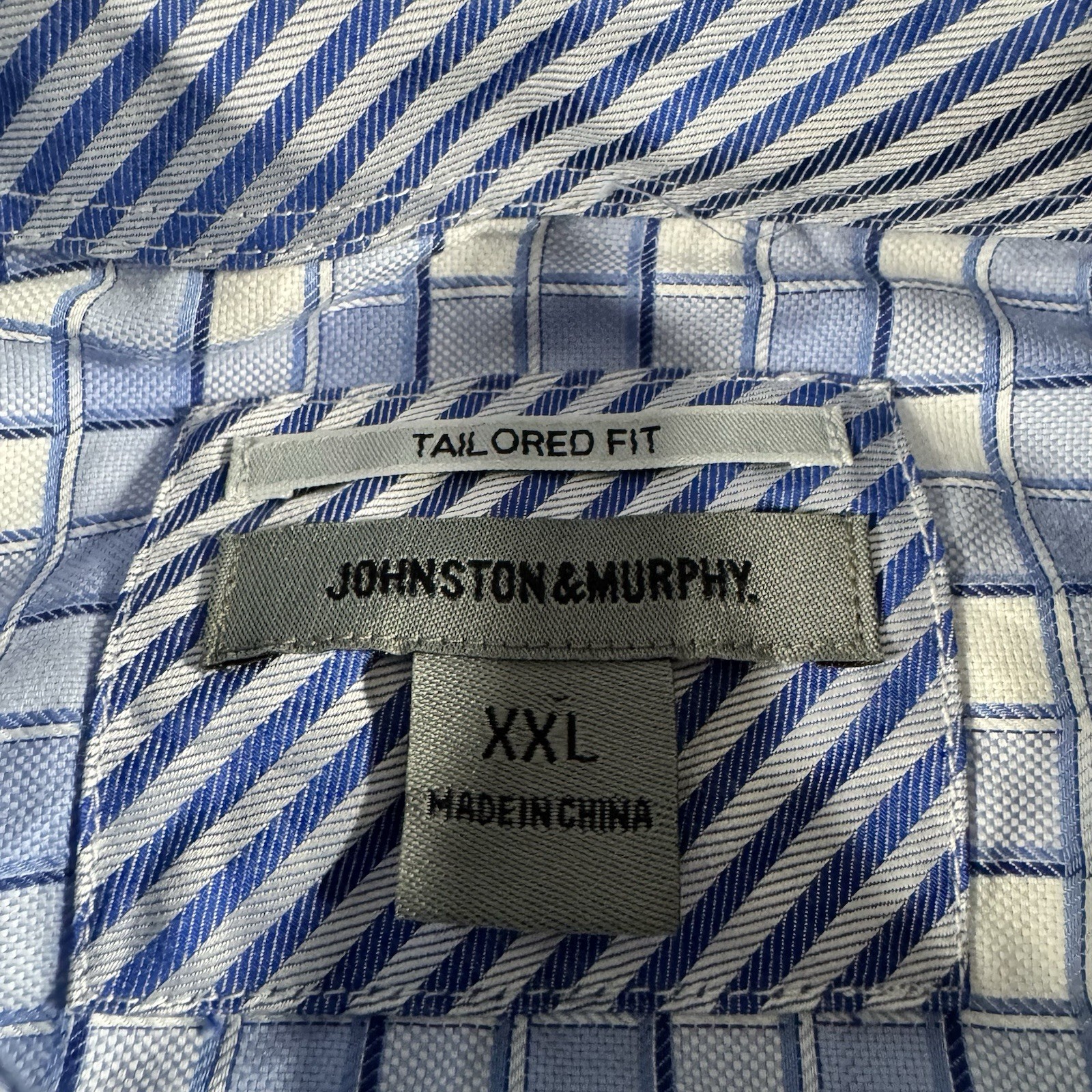 Johnston Murphy Shirt Mens 2XL Blue Check Long Sleeve Button Up Flip Cuff