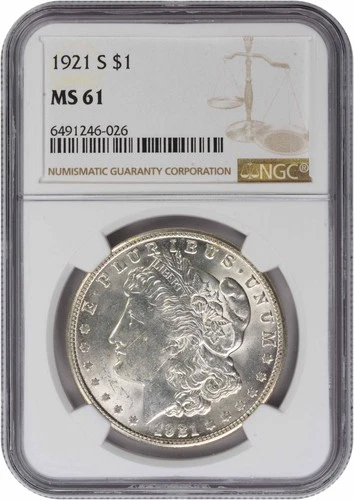 1921-S Morgan Silver Dollar MS61 NGC