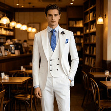 Elegant Men's Regular 3 Piece Peak Lapel Suit Double Breasted Vest Wedding Guest