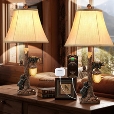 Rustic Bear Table Lamp Set of 2 with USB, Touch Control  Nightlight, 26