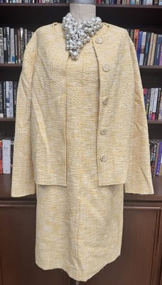 NWT St John collection Tweed Knit Yellow Jacket Dress Suit XL 14