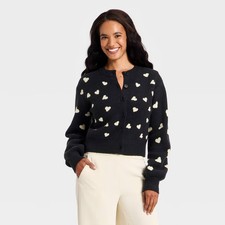 Women's Heart Print cardigan - A New Day Black L