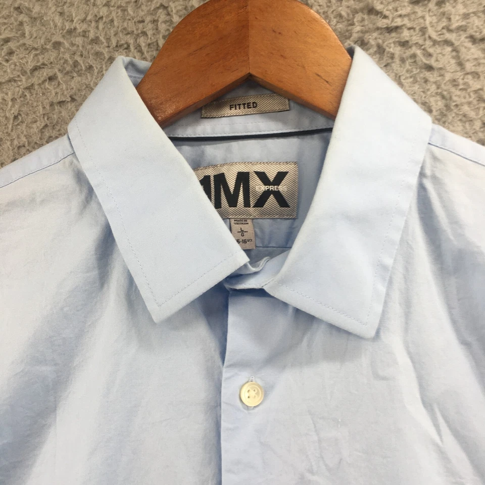 Camisa de vestir 1MX Express con botones para hombre grande azul cuello mangas largas informal Foto 3 de 4