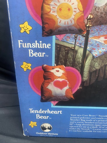 Vintage Care Bears Snoozle Cheer Bear rosa Schlafsack faltbares Kissen neu im Karton versiegelt - Bild 6 von 13