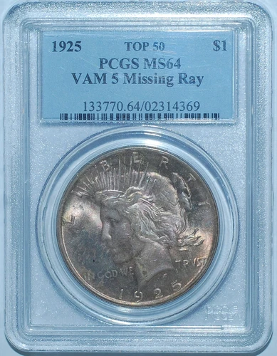 1925 P PCGS MS64 VAM-1T VAM-5 Missing Ray Peace Silver Dollar