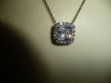 SUN BR BR SUN DELICATE SQUARE FAUX DIAMOND PENDANT SILVER TONE  NECKLACE #22/12A