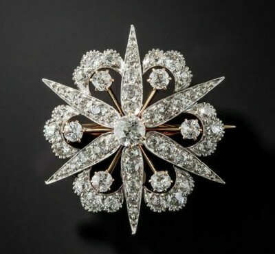Two Tone CZ Studded Pin Brooch Handmade Jewelry 925 Sterling