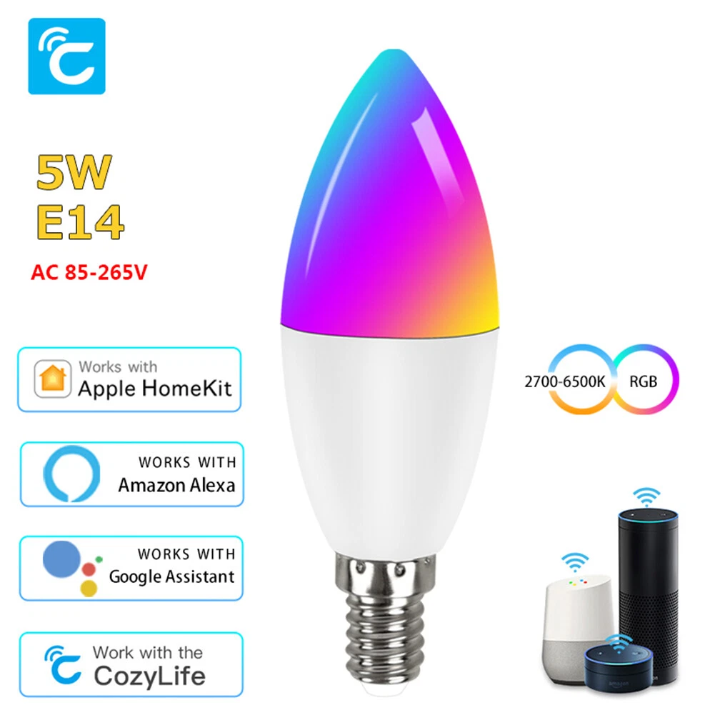 E14 Smart LED Light Candle Bulb 5W RGB Color Changing Apple Homekit Alexa  Google