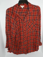 Womens Top Size 2X Terra & Sky 20W-22W orange plaid button down shirt