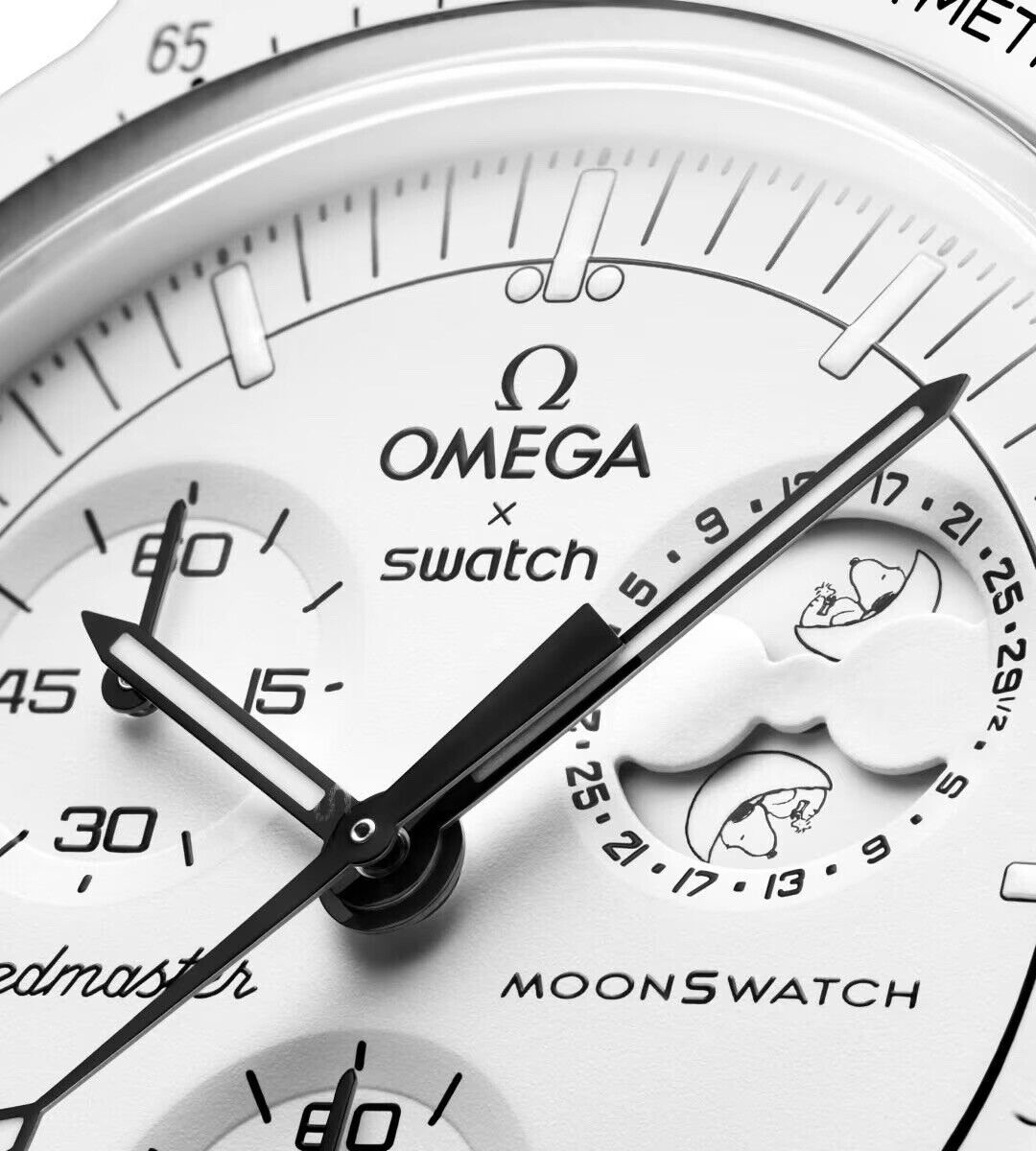 RARE SWATCH x OMEGA MoonSwatch SNOOPY S033W700 WHITE + BAG + RARE SWATCH x OMEGA MoonSwatch SNOOPY S033W700 WHITE + BAG +
