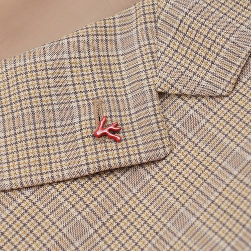 Isaia Slim Fit Tan-Yellow-Brown Check Wool-Silk Sport Coat 44R (Eu 54) NWT - Picture 3 of 8