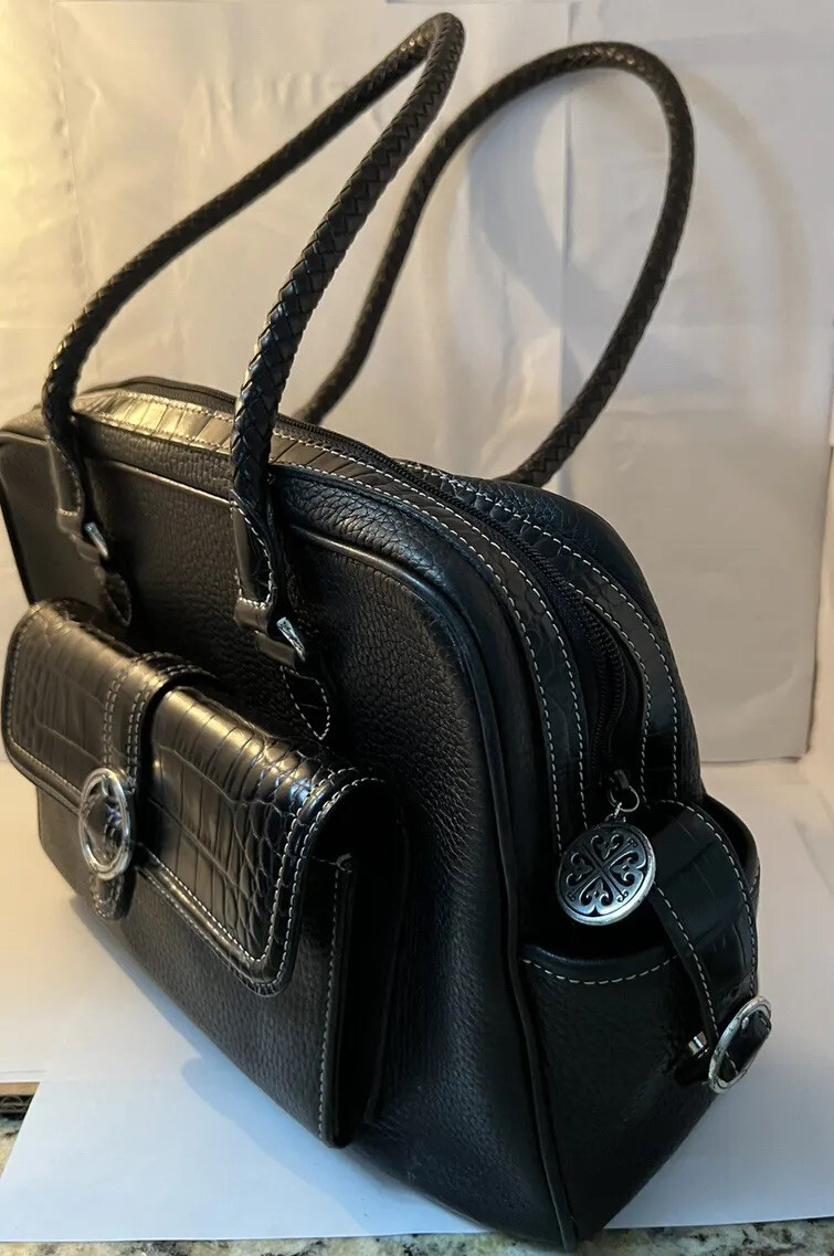 Brighton Black Leather Pebble Moc Croc Embossed Handbag Purse w