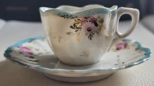 2 Pcs. Teacup and Saucer Unbranded Flowers 1 5/8 Inch Cup Cute Blueish Colors