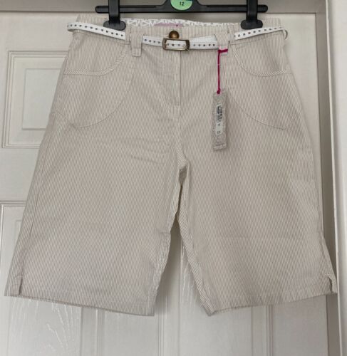 M&S  Per Una  Ladies Striped Cotton Blend Shorts with Belt - UK 12 - BNWT  - Afbeelding 1 van 11