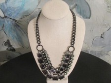 Kenneth Cole LARGE FOUR Strand Necklace BLACK Crystals Dark Metal HEAVY 23.5"