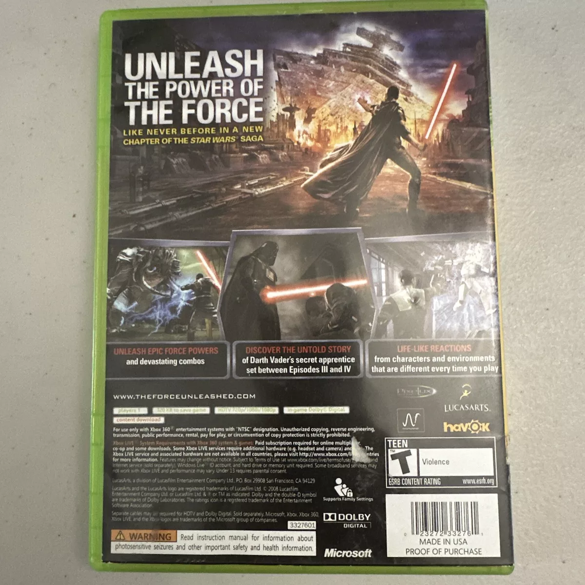 Star Wars: The Force Unleashed (Microsoft Xbox 360, 2008. Complete 23272332761