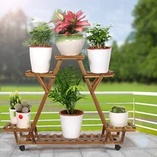 6 Tier Wood Plant Stand Triangular Shelf Flower Pot Storage Rack Holder Garden