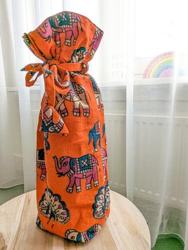 Reusable gift bags with drawstring, long gift bag, handmade gift wrap, orange - Picture 3 of 4