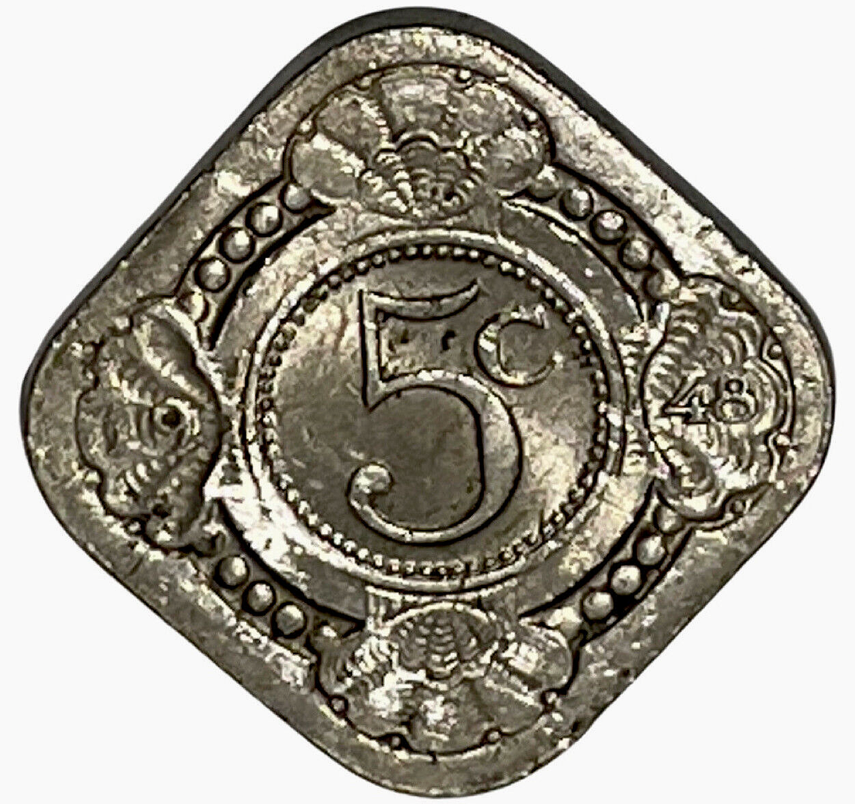 1948 Curacao Netherlands 5 Cents Dutch Square Coin One Year Type