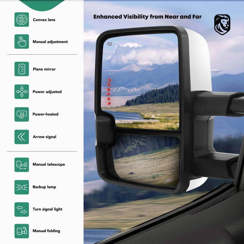 2x Conjunto de Espelho de Reboque Cromado para GMC C2500 K1500 Suburban Yukon Esquerda e Direita - Imagem 2 de 4