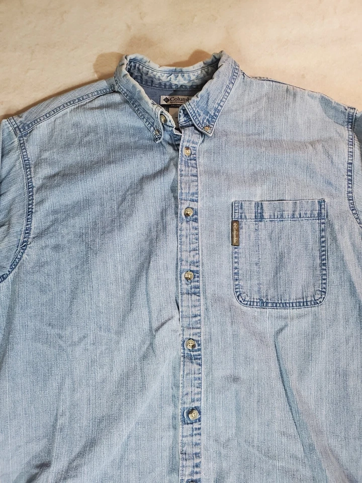 Camisa de mezclilla Columbia Signature manga larga con botones para hombre talla XL lavado claro Foto 2 de 4