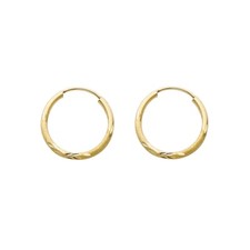 14K Yellow Gold 1.5mm Diamond Cut Hoop Earrings for girls