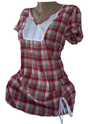 Tunika Bluse kariert Gr. 42 44 46 48 50 Tunnelzug und Biesen Neuware 710360 - Bild 1 von 3
