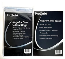100 Comics Bags Boards, Clear Sleeves with Flap and White Board - Regular Size