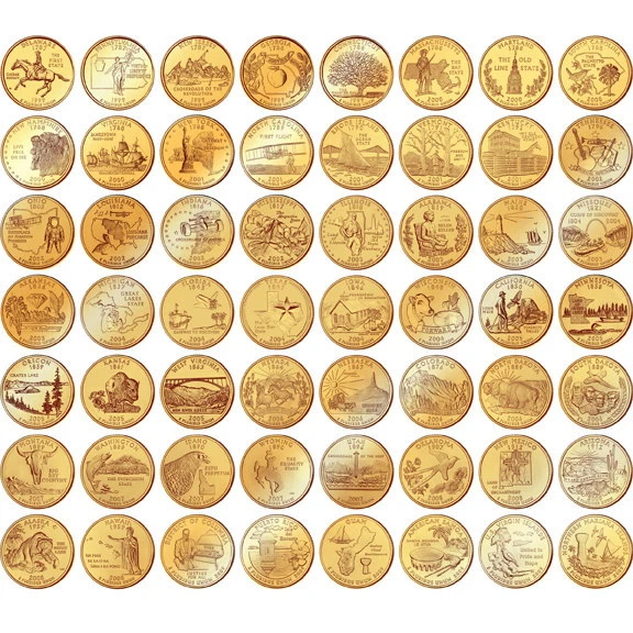 Complete 56 State and Territory Quarter Collection Gold Plated in Folder Map COA - Image 2 of 4