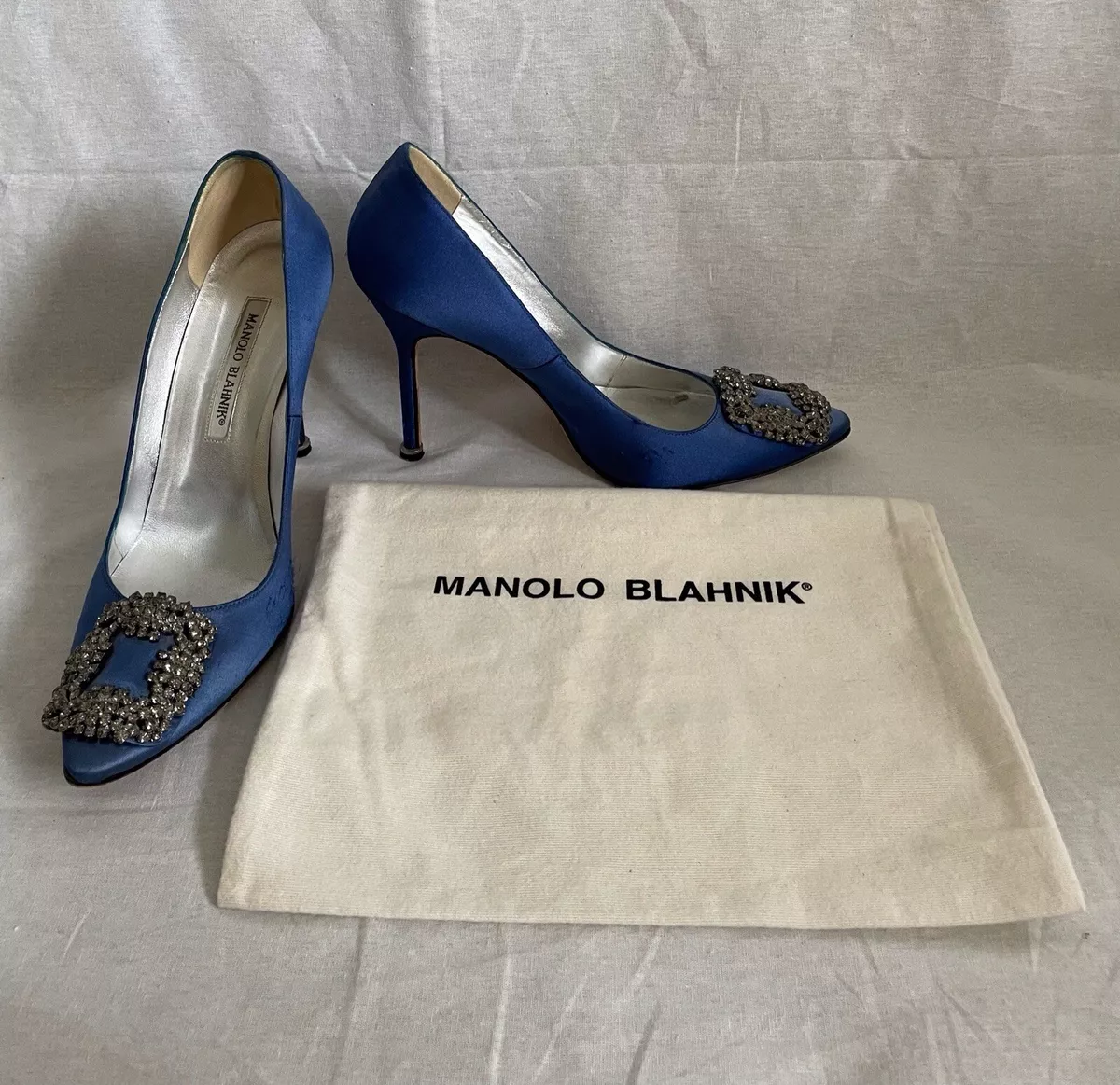 Manolo Blahnik Hangisi 105 Purple Pink Satin Crystal Jewel Buckle Heel Pump  38