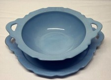 Jeannette Cherry Blossom Blue Delphite Bowl  Tray 1930's Depression Glass 