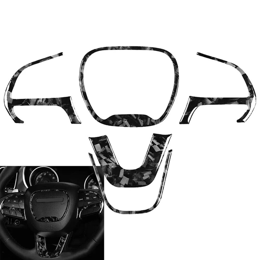5X Forged Carbon Fiber Steering Wheel Panel Cover For Dodge Challenger 2015-2023
