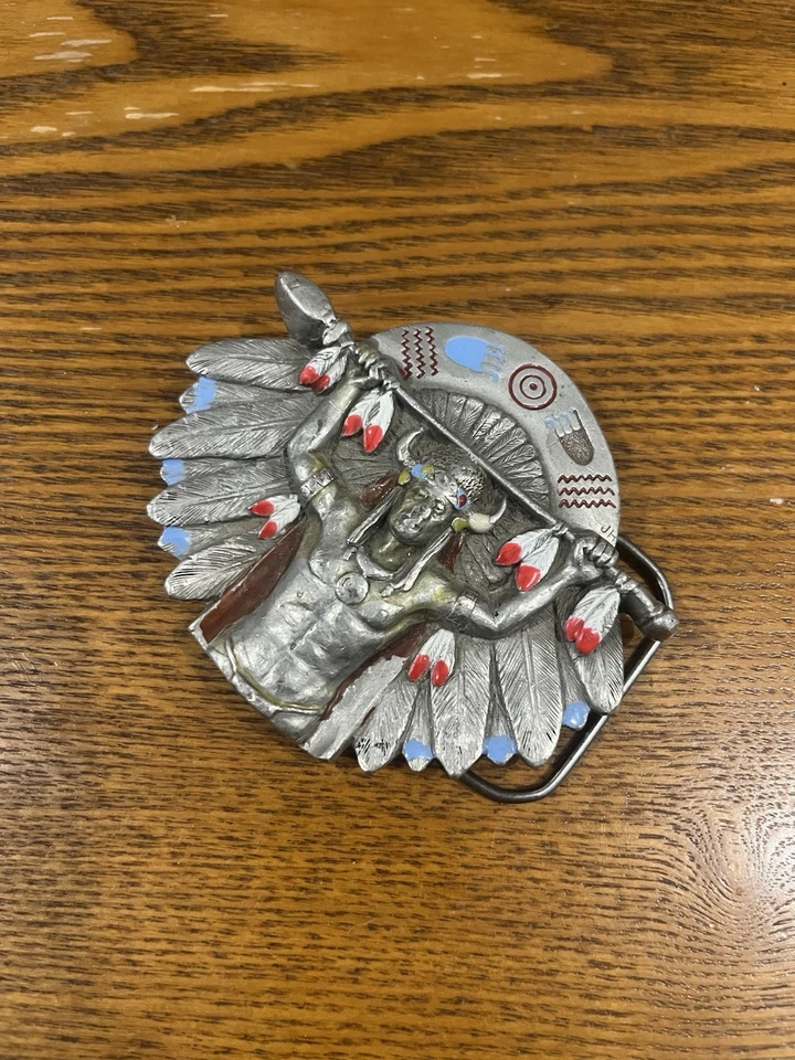 Boucle De Ceinture Vintage Amérindienne- Étain Massif (pewter) Tanside Ltd 1997 - Photo 1/4