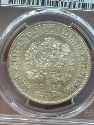 5 Mark Eichbaum 1927 F Weimarer Republik PCGS MS66 - Bild 1 von 4
