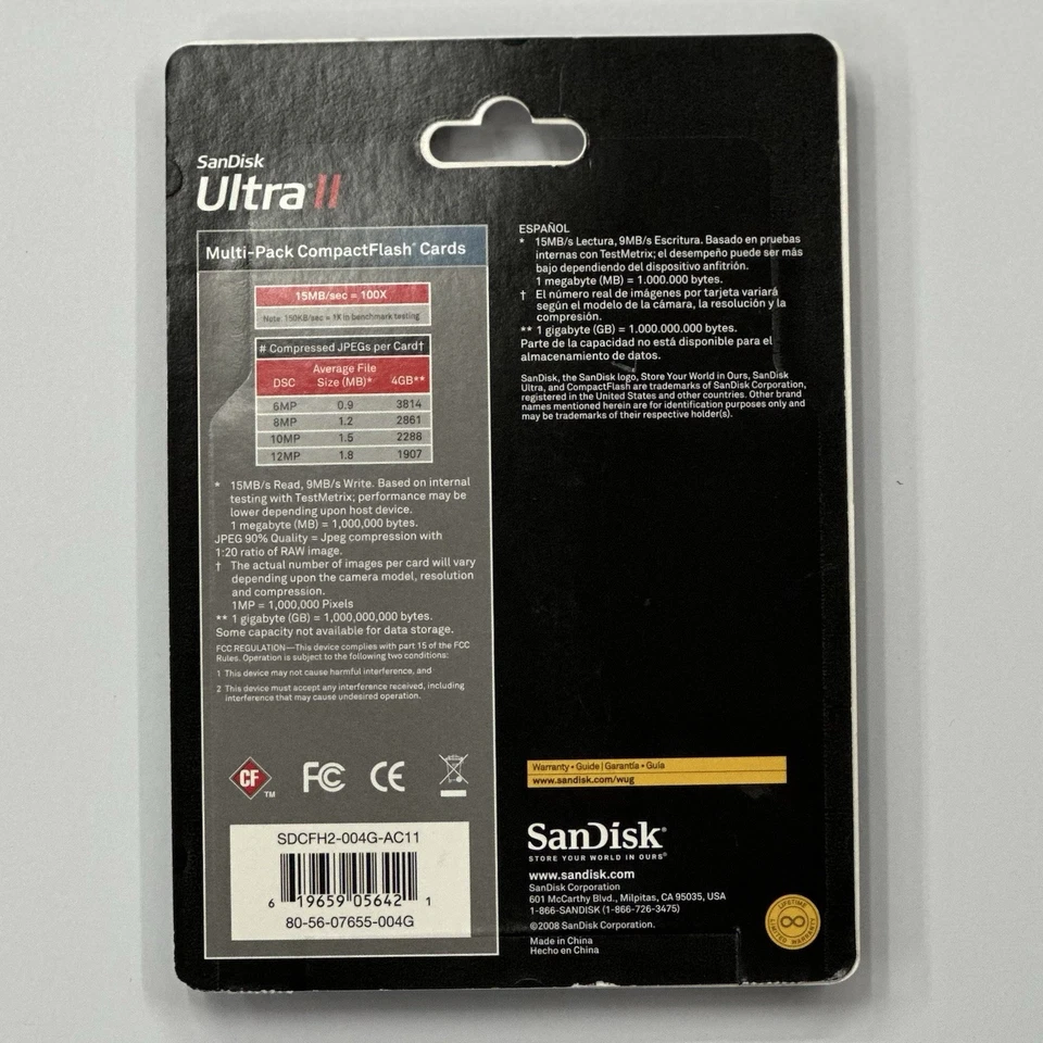 SanDisk Ultra II 4GB 15Mb/s CF Compact Flash Genuine Memory Card (2) Pack Sealed - Image 2 of 2