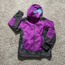 LL Bean Kids Full Zip Jacket SZ M10-12 Collapsible Hood Pink Gray Zip Pockets