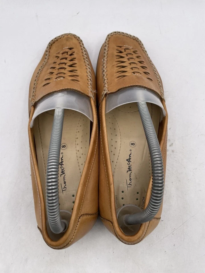 Mocasín para mujer Thom McAn talla 8 cuero marrón puntera cuadrada tejido plano sin cordones Foto 4 de 4