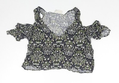 Pins & Needles Damen T-Shirt Mehrfarbig Blumen Viskose Cropped Größe XS Rund