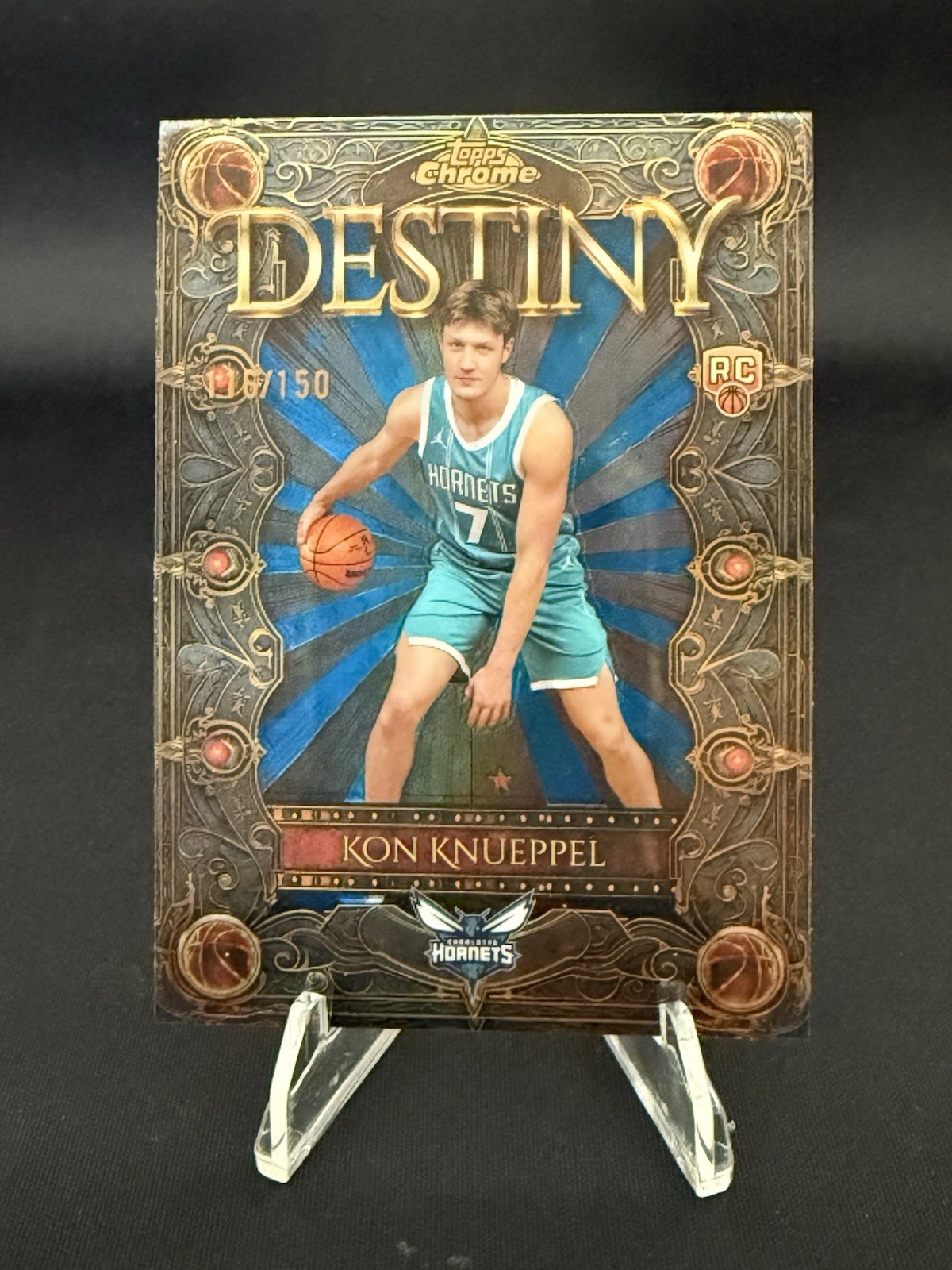 2025 Topps Chrome Kon Knueppel Destiny Blue Refractor /150 #D-4 RC Hornets