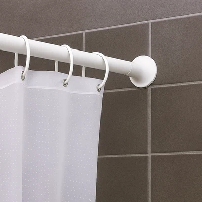 ECOSPA White Telescopic Tension Shower Curtain Rail Track - Pole Extends 75 - 210cm