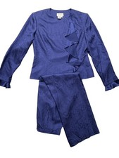 Adrianna Papell Womens Silk Skirt Set Blue Satin Ruffle Top Formal Size 8