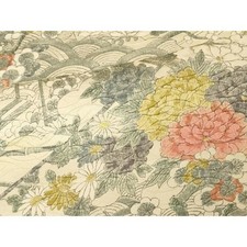 Heiwaya Kimono Pure Silk Gold Flower Pattern Auspicious Japanese Kimono Japan