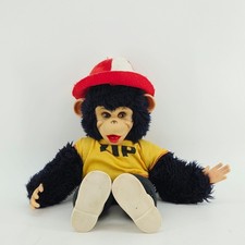 Rushton Zip the Monkey Rubber Face Plush Toy 16" Yellow Shirt Hat Vintage 1950s