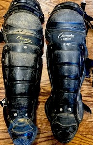 Lot Of 2 Pairs Champion Sports Adult LG82Aw Baseball Leg Guards Catcher Toe Flap