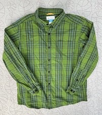 Columbia Men's Vapor Ridge III Long Sleeve Shirt Green Plaid Cotton Blend Large